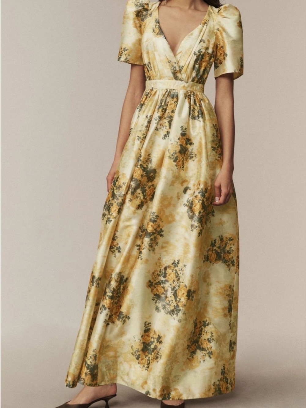BHLDN Aurora Puff-Sleeve Taffeta Maxi Dress